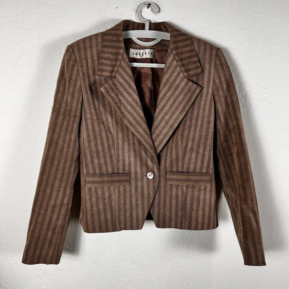 Vintage I. Magnin Ernst Strauss Brown Striped Ultrasuede Blazer Sz 6 Union Made